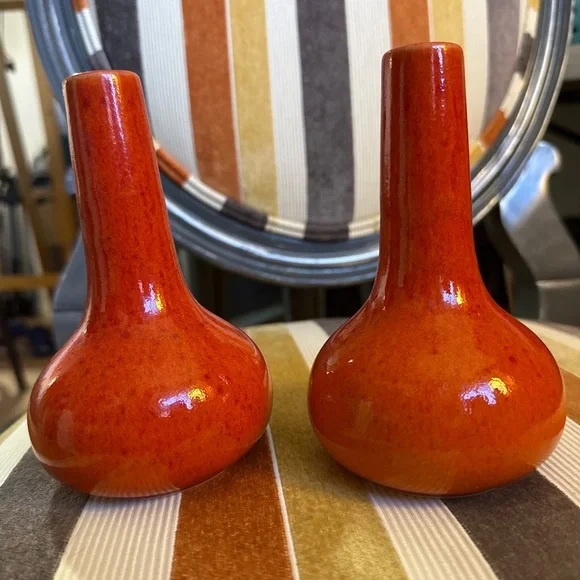 Jars Ceramistes France Pair of Small Orange Vases - Picture 1 of 10